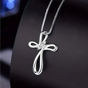 Cross Pendant Necklace Rhinestone Center